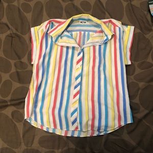 Vintage Rainbow cap sleeve button up